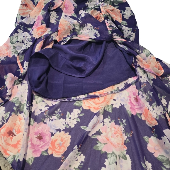 Forever 21 Asymmetrical Ruffled Maxi Skirt in Blue and Pink (New) - Picture 8 of 11